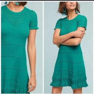 Anthropologie Maeve Promenade Pointelle Fit and Flare Knit Dress Green Size M